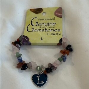 Beaded Gemstone Bracelet with Heart Charm